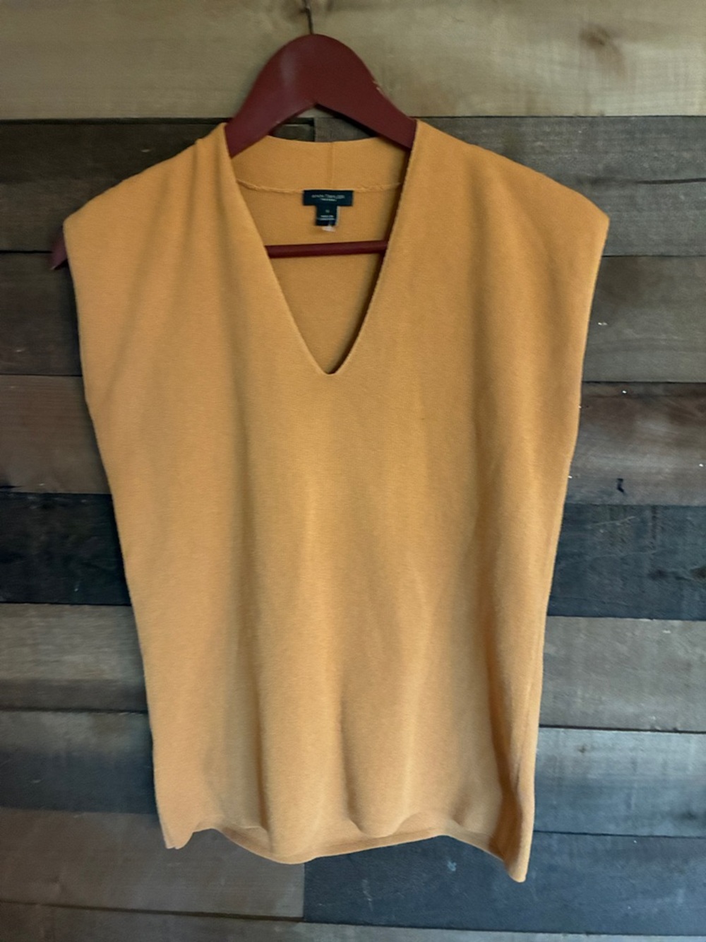 Camel Ann Taylor Factory V-Neck Sleeveless Knit Vest in Mustard Brown
